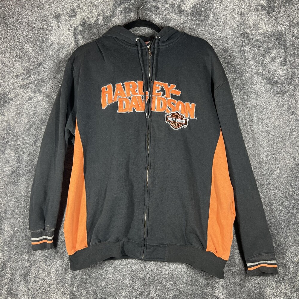 Vintage Harley-Davidson Hoodie Mens XL Black Full Zip Biker Graphic 2000s